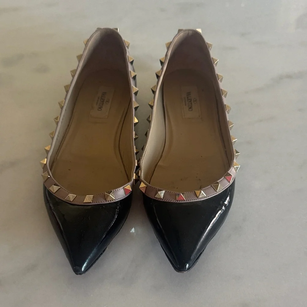 Valentino Black Patent Studded Flats